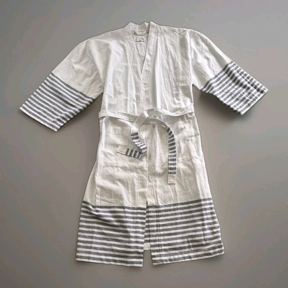 FRETTE 1860 100% Cotton Blue White Stripe Turkish Bathrobe Unisex Size XL Kimono